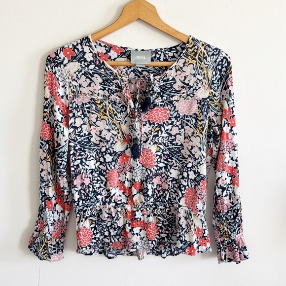 ANTHROPOLOGIE MAEVE Begonia floral peplum ruffle Peasant Top small - Picture 2 of 8